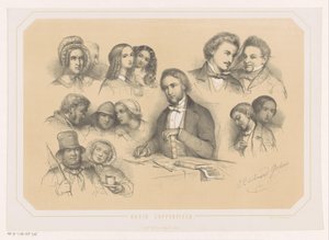 Charles Dickens en medio de los personajes de David Copperfield