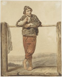 Hombre de pie que fuma en pipa, de frente de Johannes Engel Masurel