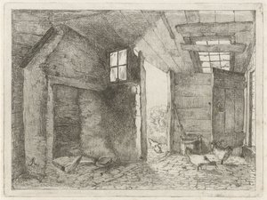 Granero con pollos de Johannes Everhardus Rijnboutt