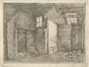 Granero con pollos de Johannes Everhardus Rijnboutt
