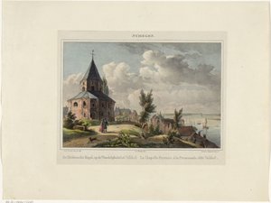Capilla de San Nicolás en Nijmegen El Hedensche Kapel, en el paseo de Valkhof. La Chapelle Payenne, à la Promenade, dit Valkhof (título sobre el objeto) Nymegen. (título de la serie en el objeto)
