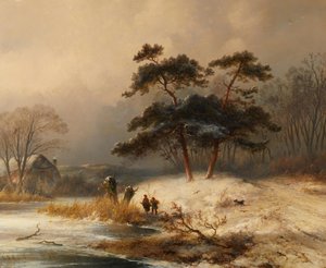 Recogedor de broza de Johannes Franciscus Hoppenbrouwer en el bosque de invierno