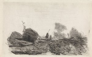 Paisaje con un granero y dos jinetes. de Johannes Franciscus Hoppenbrouwers