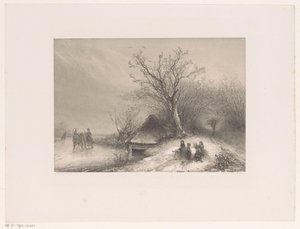 Escena invernal con trineo sobre hielo de Johannes Franciscus Hoppenbrouwers