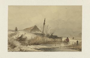 Paisaje invernal con granja junto a la acequia de Johannes Franciscus Hoppenbrouwers