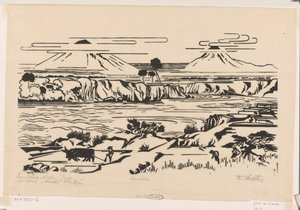Paisaje, Java Central: Merbaboe, Merapi, río Ello (título original del objeto) de Johannes Frederik Engelbert ten Klooster (signed by artist)