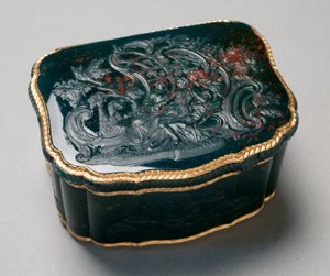 Caja de Rapé, pintada por Carl Gustav Klingstedt (1657-1734), c.1750 (piedra de sangre tallada montada en oro) de Johannes George (attr. to) Klette