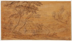Paisaje con figuras junto a un arroyo