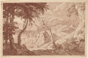 Paisaje Montañoso con Dos Hombres Descansando