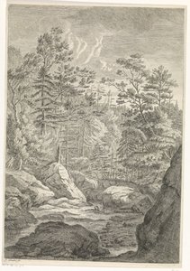 Barranco con árboles y un arroyo Paisajes en las montañas de Chartreuzer (título de la serie) de Johannes Glauber