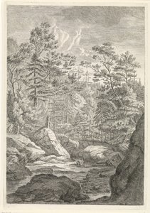 Barranco con árboles y un arroyo Paisajes en las montañas de Chartreuzer (título de la serie) de Johannes Glauber