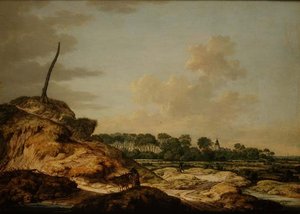 Paisaje con cazador y vista distante de Middleburg de Johannes Goedaert