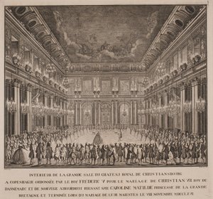 Ballet de la corte en el salón de caballeros de Christiansborg en la boda de Christian VII con Caroline Mathilde de Johannes Gottfred Bradt