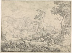 Tres pastores en una tormenta de Johannes Gottlieb Glauber