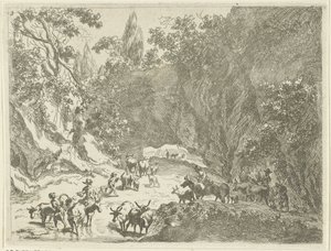 Paisaje de montaña con pastores y ganado. Paisajes con pastores y ganado (título de la serie) de Johannes Gronsveld