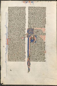 Hoja de una Biblia latina: Inicial P con San Pablo sosteniendo una espada..., c. 1250