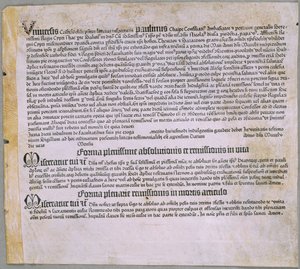 Carta de indulgencia (para la expedición contra los turcos y la defensa de Chipre), (Maguncia, Johannes Gutenberg, 1455)