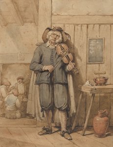Un violinista en una taberna, con tres hombres en el fondo, mediados del siglo XIX de Johannes Hendrik van West