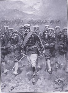 Una carga de la infantería japonesa, ilustración de Cassells History of the Russo-Japanese War Vol 1, c.1900 de Johannes Hermann Barend Koekkoek