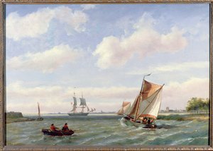 Barco de pesca en un estuario de Johannes Hermann Barend Koekkoek