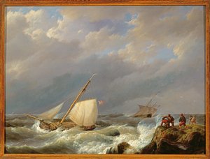 Barcos en una Costa de Sotavento en una Tormenta, 1844 de Johannes Hermann Barend Koekkoek
