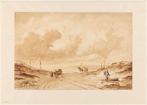 Paisaje con carretera entre dunas hasta el mar de Johannes Hermanus Barend Koekkoek