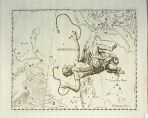 Constelación boreal de Andrómeda, grabado del atlas celeste Firmamentum Sobiescianum sive Uronographia, de Johann Hevelius (1611-1687), Gdansk. de Johannes Hevelius