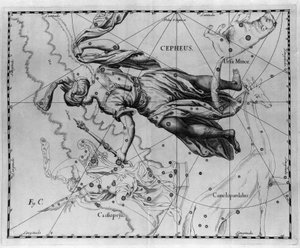 La constelación de Cefeo, rey de Etiopía. Lámina tomada de “Firmamentum Sobiescanum sive Uranographia” de Johannes Hevelius de Johannes Hevelius