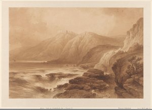 Vista de una alta costa rocosa, con una fortaleza en una de las cimas de la montaña de Johannes Hilverdink