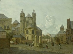 Paisaje urbano imaginario con iglesia románica de Johannes Huibert Prins