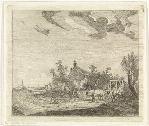Caballo y carruaje frente a una casa de Johannes Huibert Prins