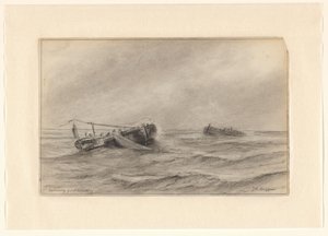 Barcos de pesca en el mar de Johannes Huygens (signed by artist)