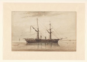 Velero anclado en aguas tranquilas de Johannes Huygens (signed by artist)