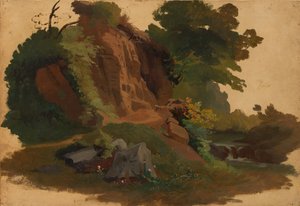 Afloramiento Rocoso junto a un Arroyo en la Campiña Romana, ca. 1835-40 de Johannes Jakob Frey