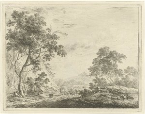 paisaje con pastor y ganado de Johannes Janson