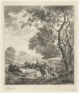 paisaje con pastor y ganado de Johannes Janson