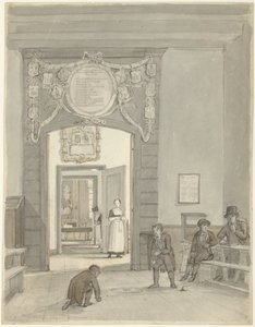 Vista a través de la Sala de Hombres de la Casa Evangélica Luterana de Diaconía y Beneficencia en Nieuwe Keizersgracht de Johannes Jelgerhuis