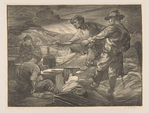 Trabajadores tirando de una cuerda de Johannes Josephus Aarts (signed by artist)