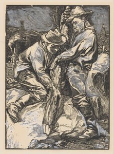 Trabajadores de la construcción que realizan trabajos de pilotaje de Johannes Josephus Aarts