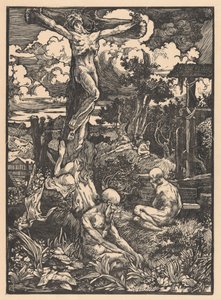 Hombre crucificado en un paisaje de colinas de Johannes Josephus Aarts