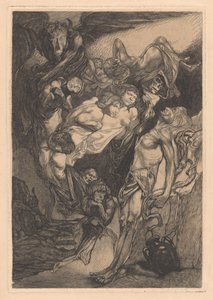 Hombre semidesnudo con monstruos y criaturas fantásticas de Johannes Josephus Aarts