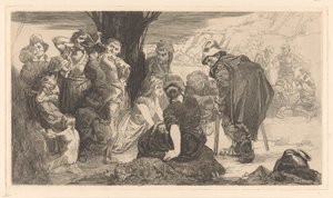 Hombres, mujeres y niños junto a un árbol de Johannes Josephus Aarts