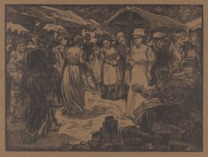 Escena de mercado con hombres y mujeres de Johannes Josephus Aarts