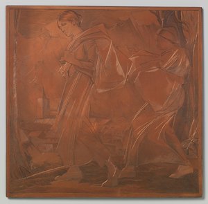 Dos mujeres, ambas llevan una bolsa. de Johannes Josephus Aarts