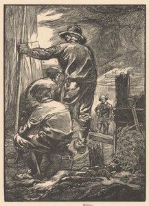 Cuatro trabajadores junto al agua