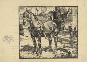 Caballo de trabajo, descansando cerca de un martinete