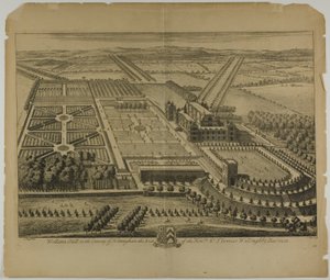 Wollaton Hall en el condado de Nottingham, lámina 68 de Britannia Illustrata de Johannes Kip