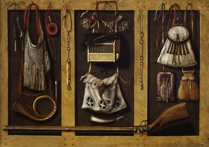 Naturaleza muerta con equipo de caza, c. 1660 de Johannes, Leemans