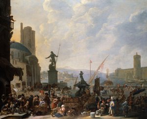 Un Capricho de un Puerto Mediterráneo con la Fuente de Tritón de Bernini, y un Capricho del Palais du Louvre, 1651
