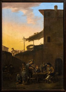 Bebedores frente a una posada italiana de Johannes Lingelbach